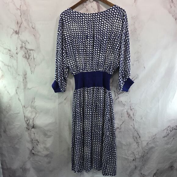 Anthropologie Dress Womens XS Royal Cobalt Blue White Maeve Batwing Midi Gemma - Picture 6 of 15